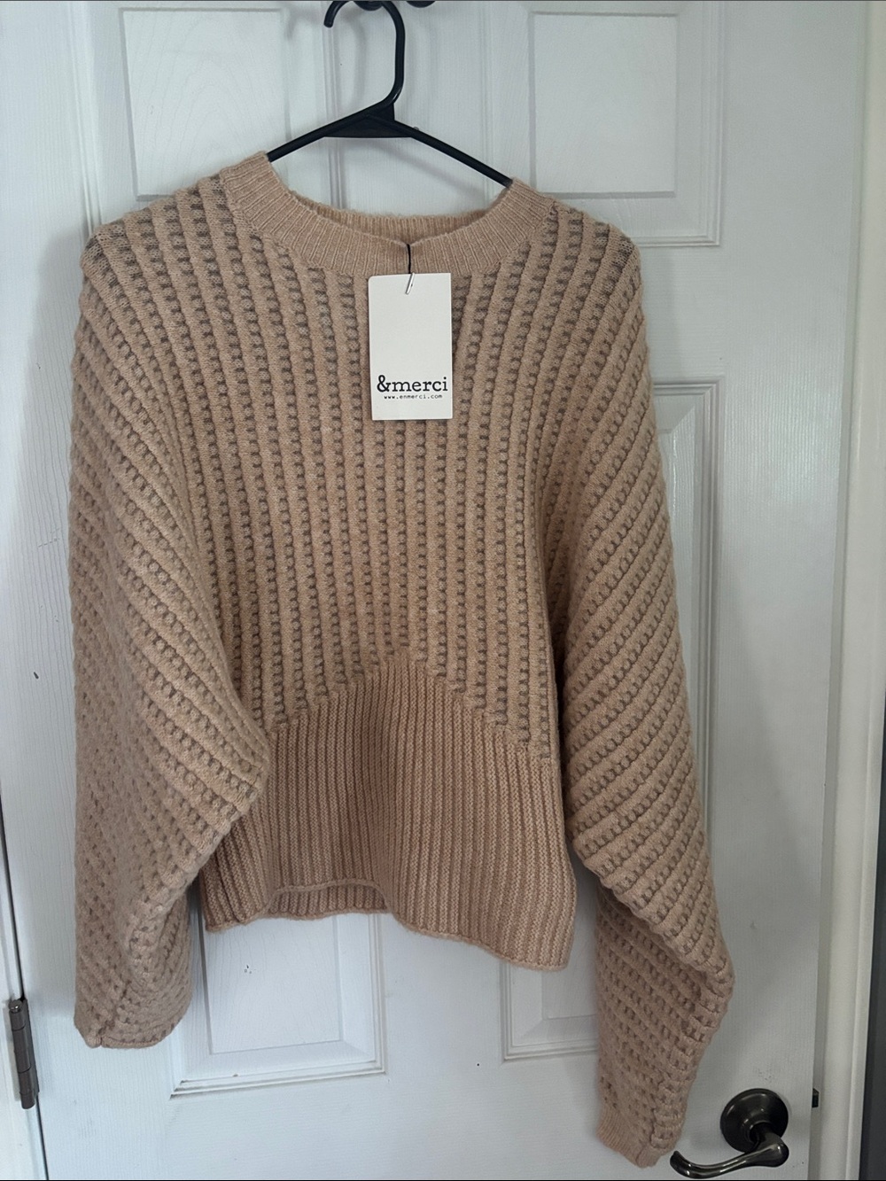 &merci Taupe Ribbed Textured Crewneck Sweater